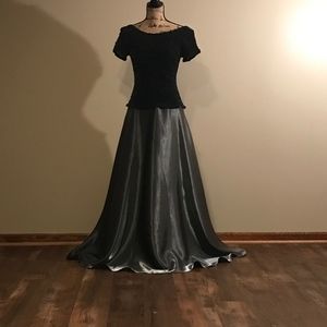 One piece full length silver and black dress